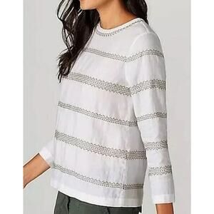 J. Jill Love Linen Women's Top White Minimalist Green Embroidered Boho Size 2X